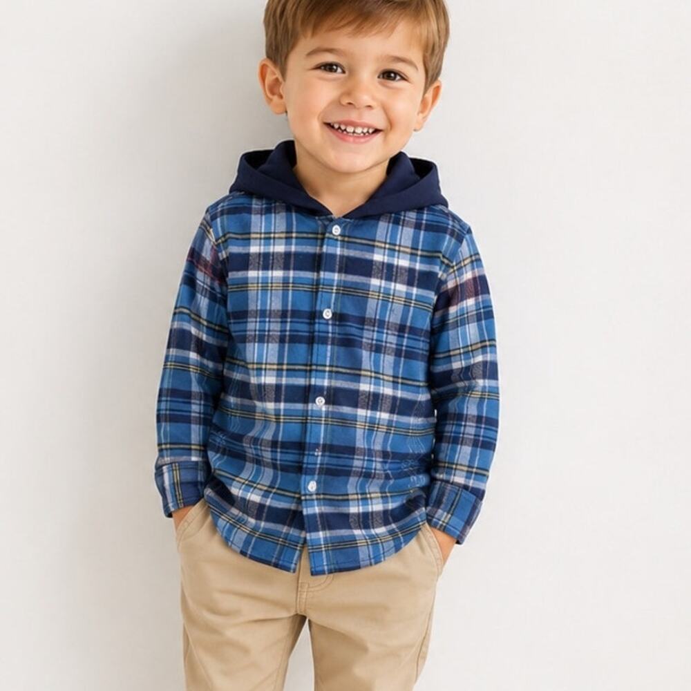 Carter’s Boys 4T Plaid Hooded Shirt Khaki Pants Outfit Set NWT Preschool Fall